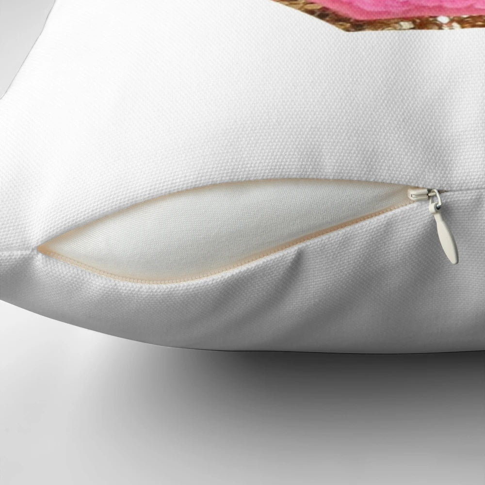 Pink "S" patch decorative pillow for modern, preppy home decor