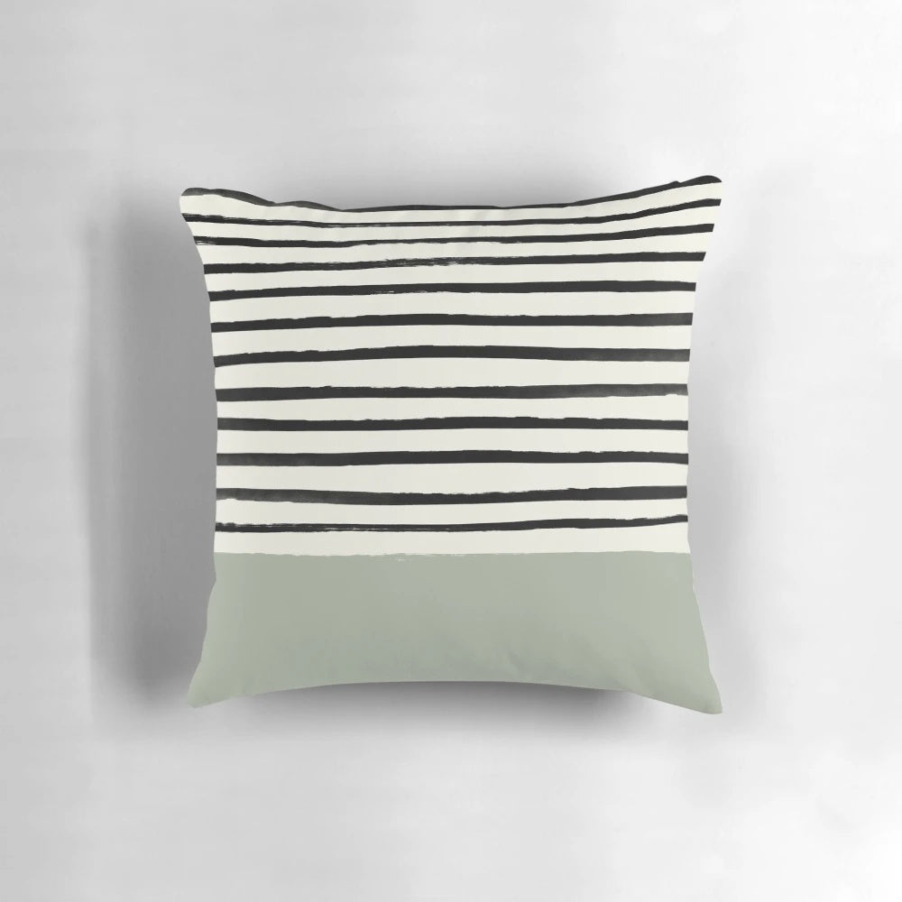 Sage and striped pattern decorative pillow in modern, fresh design