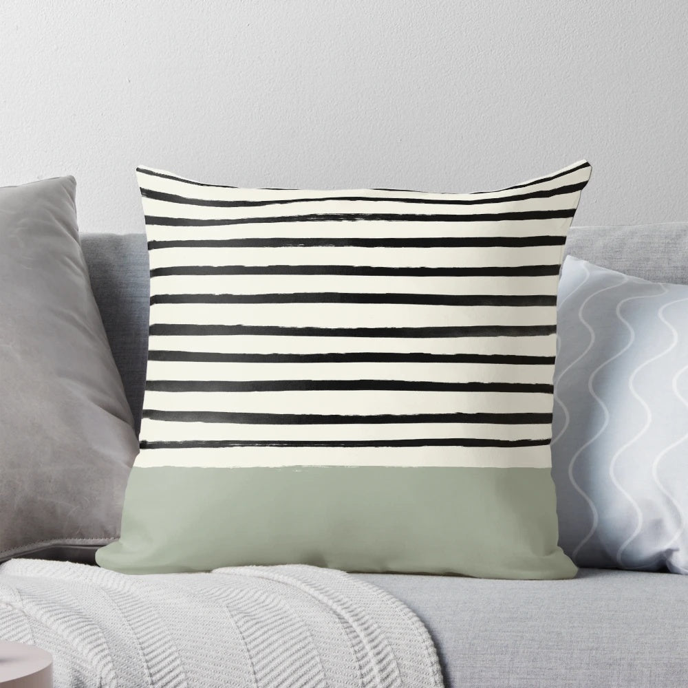 Sage and striped pattern decorative pillow in modern, fresh design