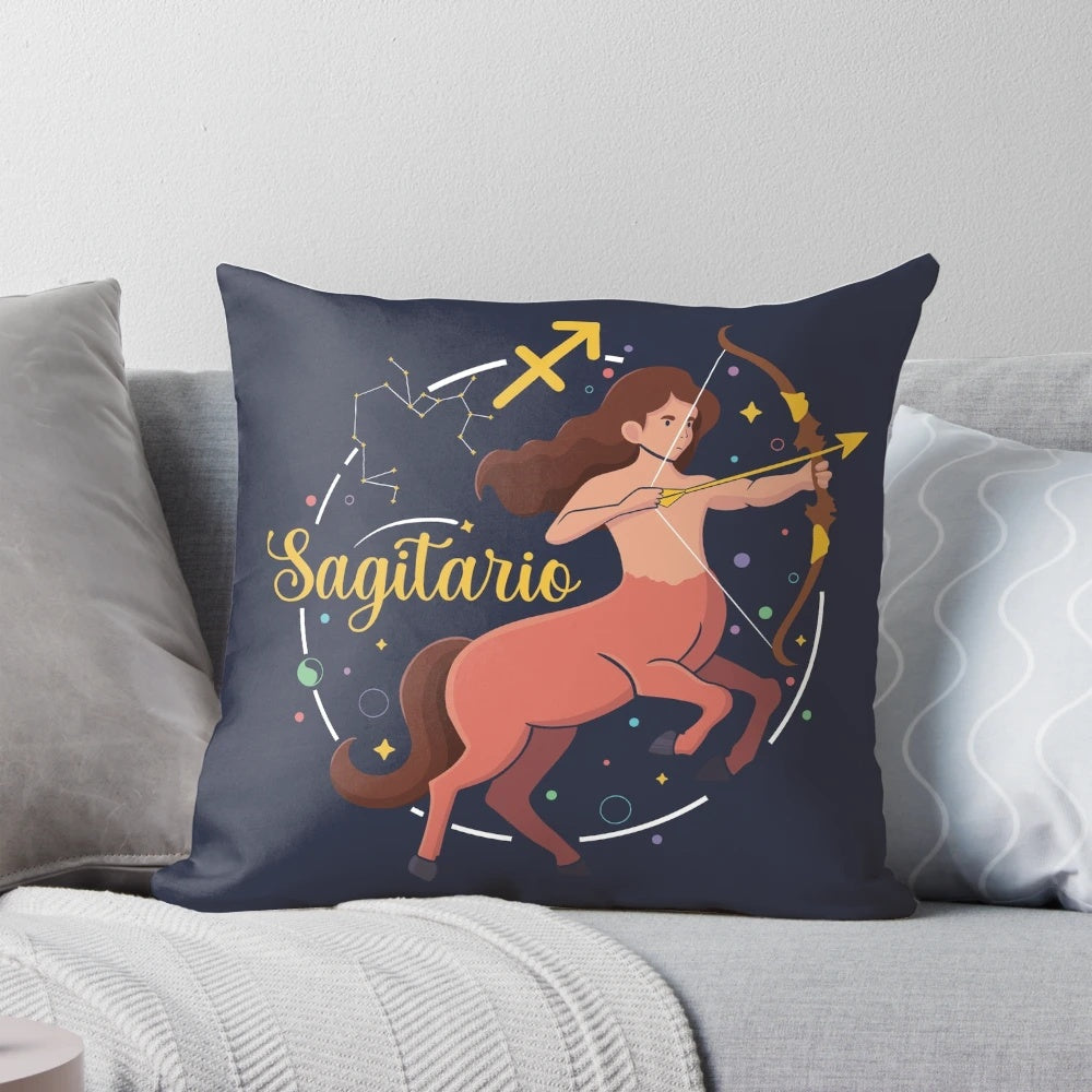 Sagittarius zodiac sign constellation pillow with arrow design