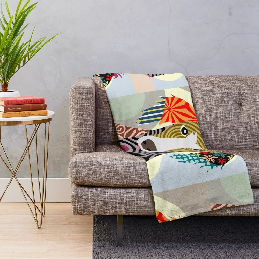 Saluki dog breed themed plush blanket with abstract geometric design