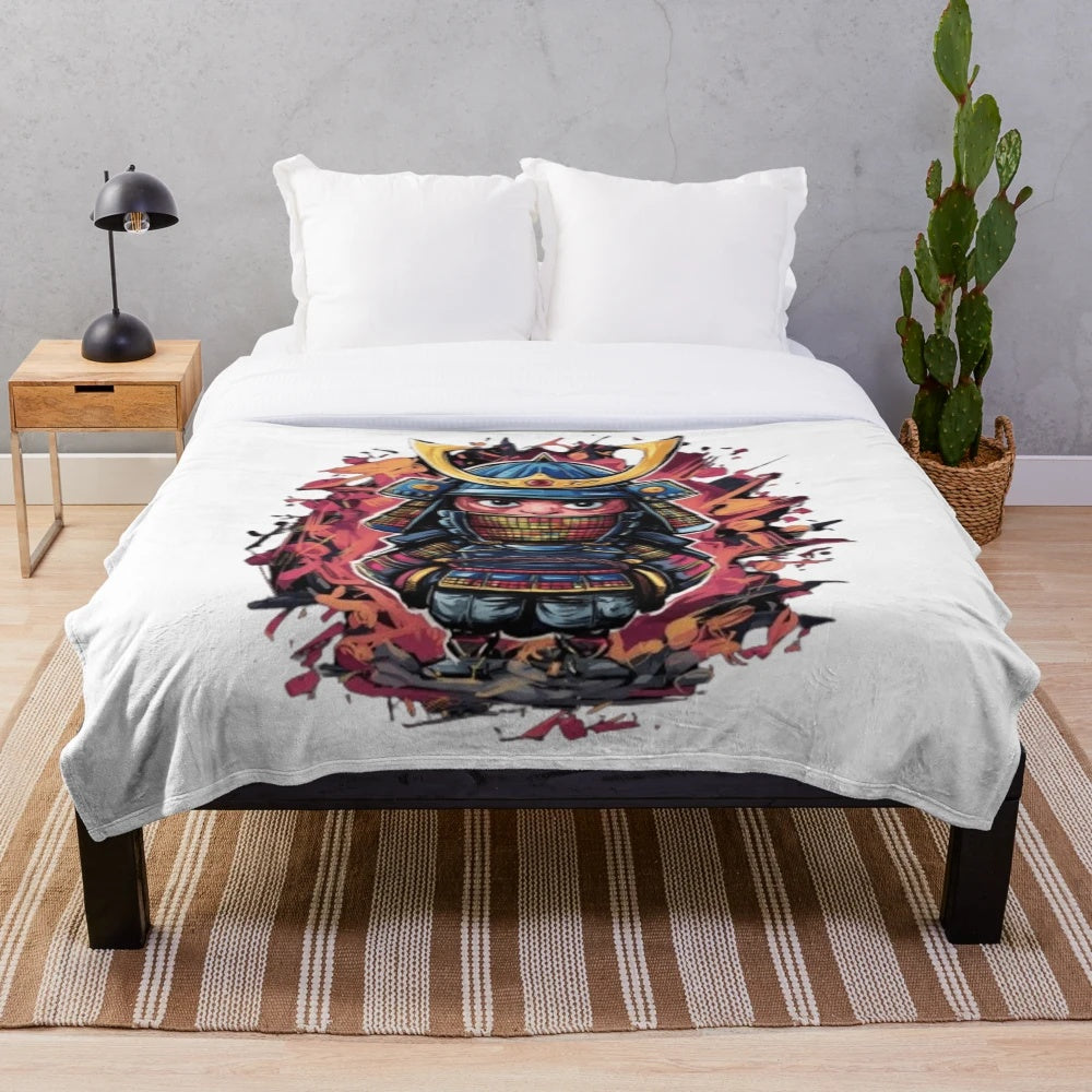 Samurai warrior plush blanket with digital artwork design