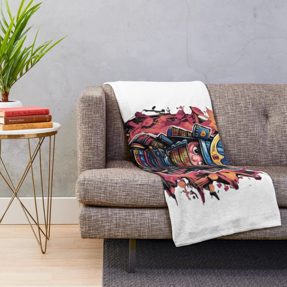 Samurai warrior plush blanket with digital artwork design