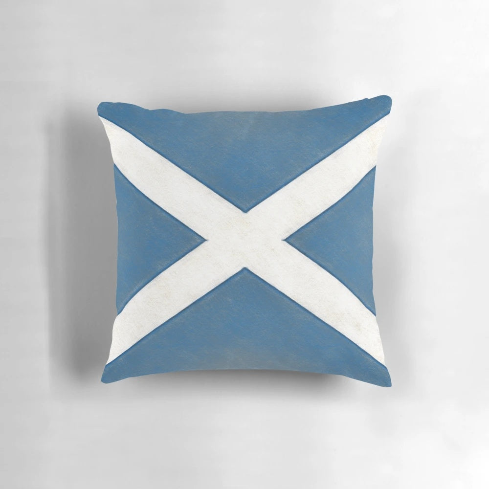 Vibrant blue and white Scottish flag pattern pillow