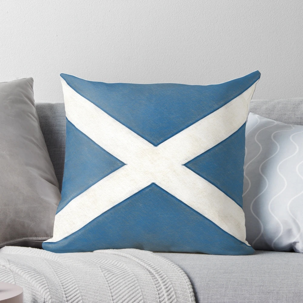 Vibrant blue and white Scottish flag pattern pillow
