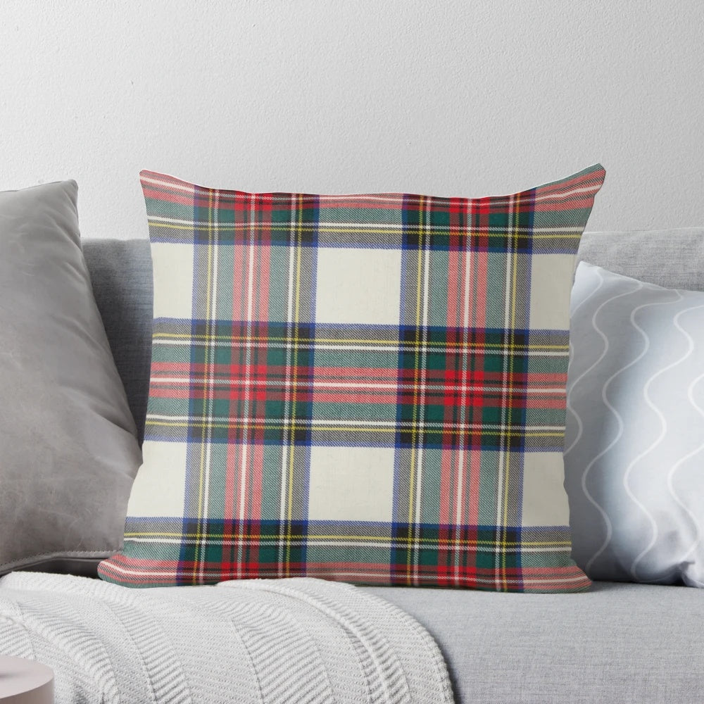 Vibrant Stewart tartan pattern decorative pillow with Scottish and Celtic design elements.