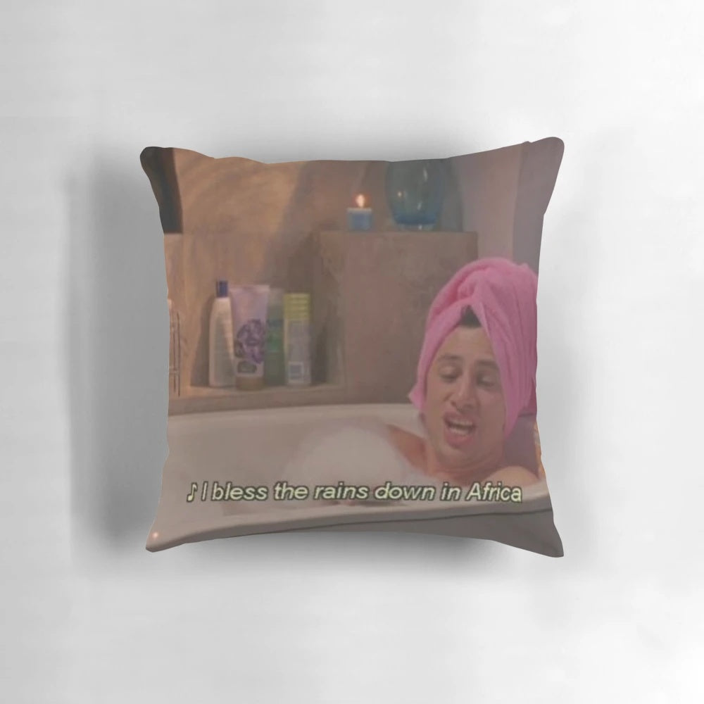 Scrubs-themed throw pillow with pop art text design