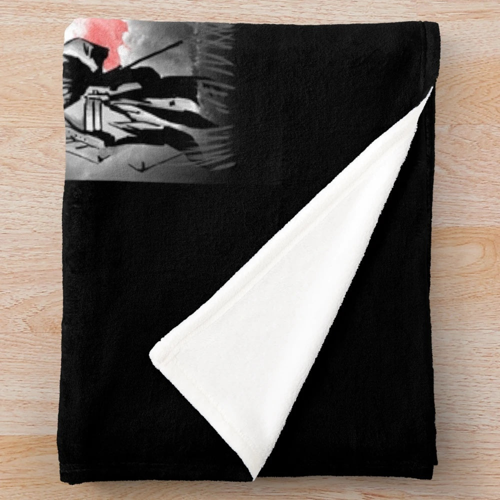Seven Samurai inspired plush blanket featuring iconic Japanese cinema artwork