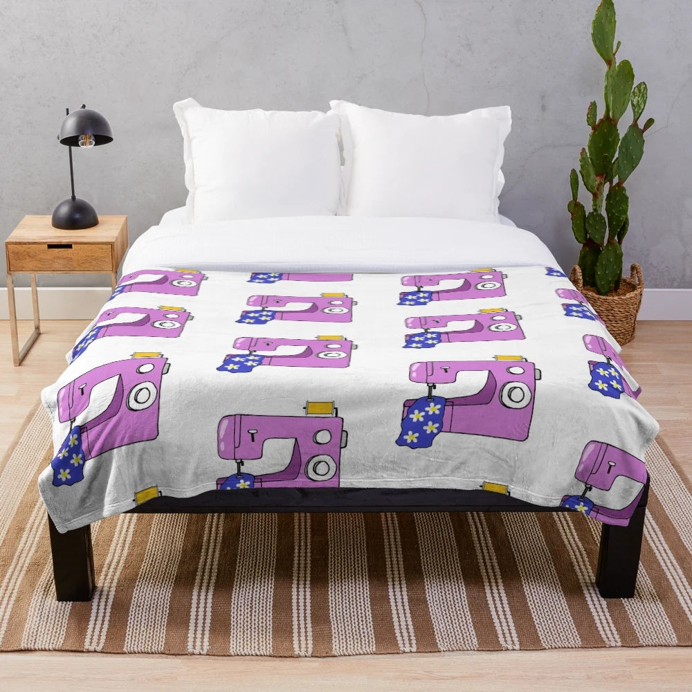 Sewing machine plush blanket for crafty hobbies and fashion