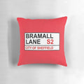 Decorative pillow featuring a street sign design for the Sheffield football team's Bramall Lane stadium
