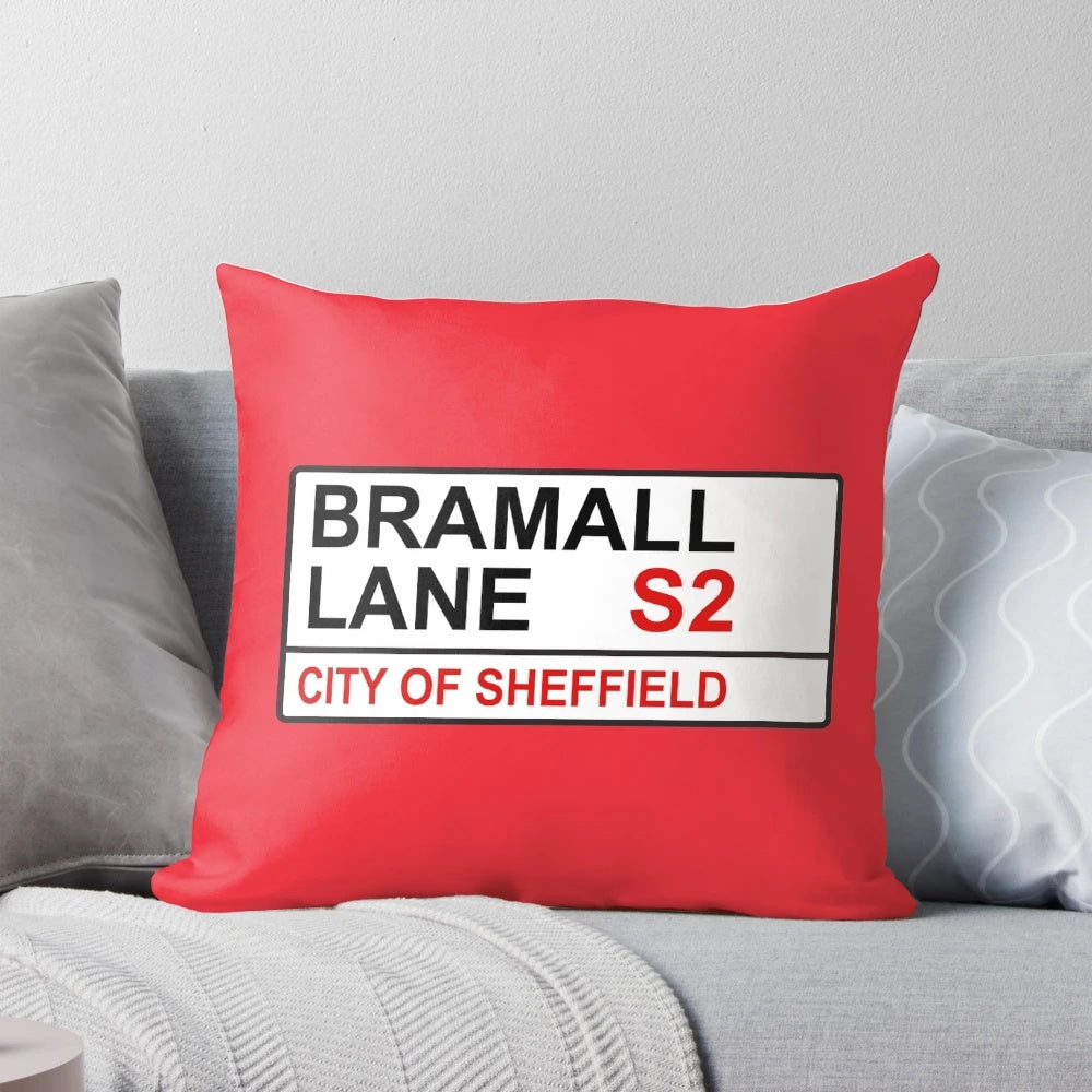 Decorative pillow featuring a street sign design for the Sheffield football team's Bramall Lane stadium