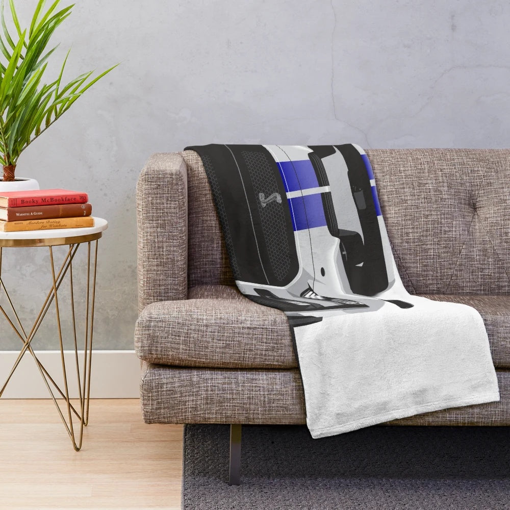 Shelby GT 500 inspired plush blanket in oxford white color