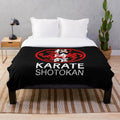 Shotokan karate inspired plush blanket with red and white tiger and Japanese symbols graphics