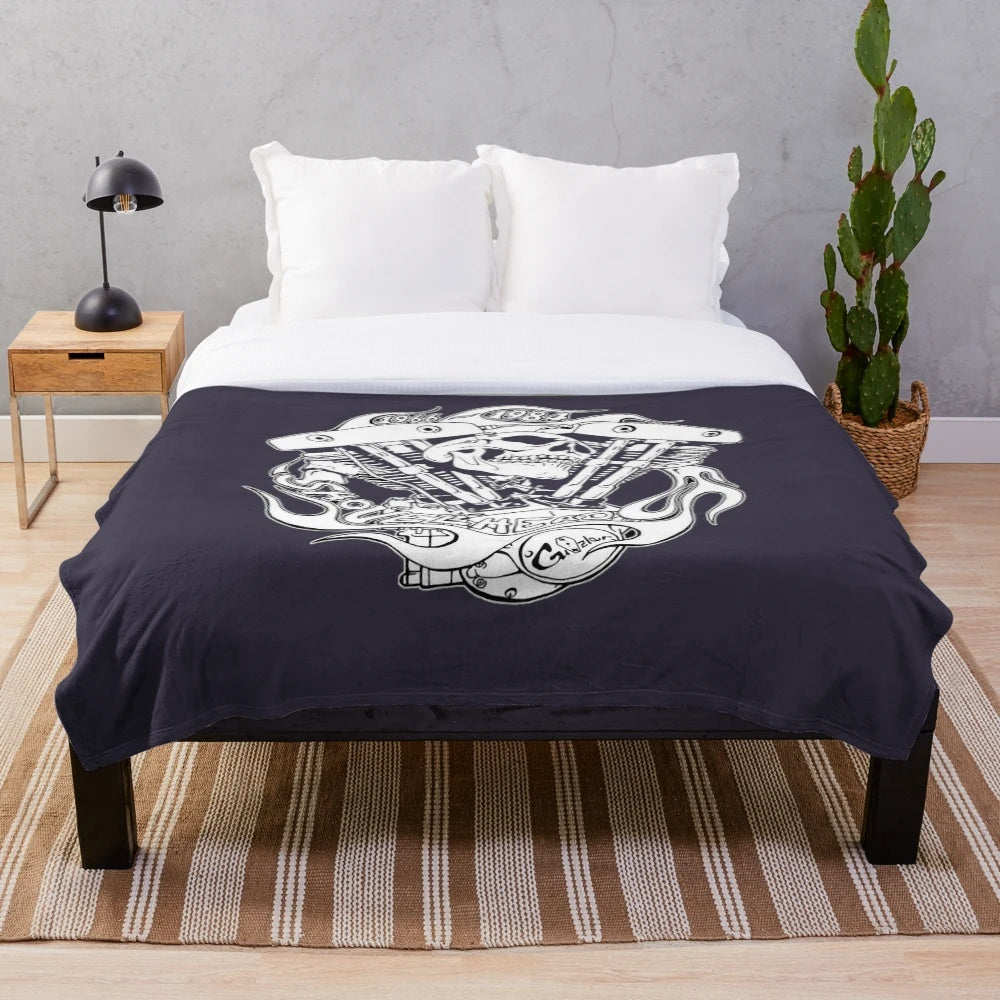 Shovelhead plush blanket featuring a vintage motorcycle design