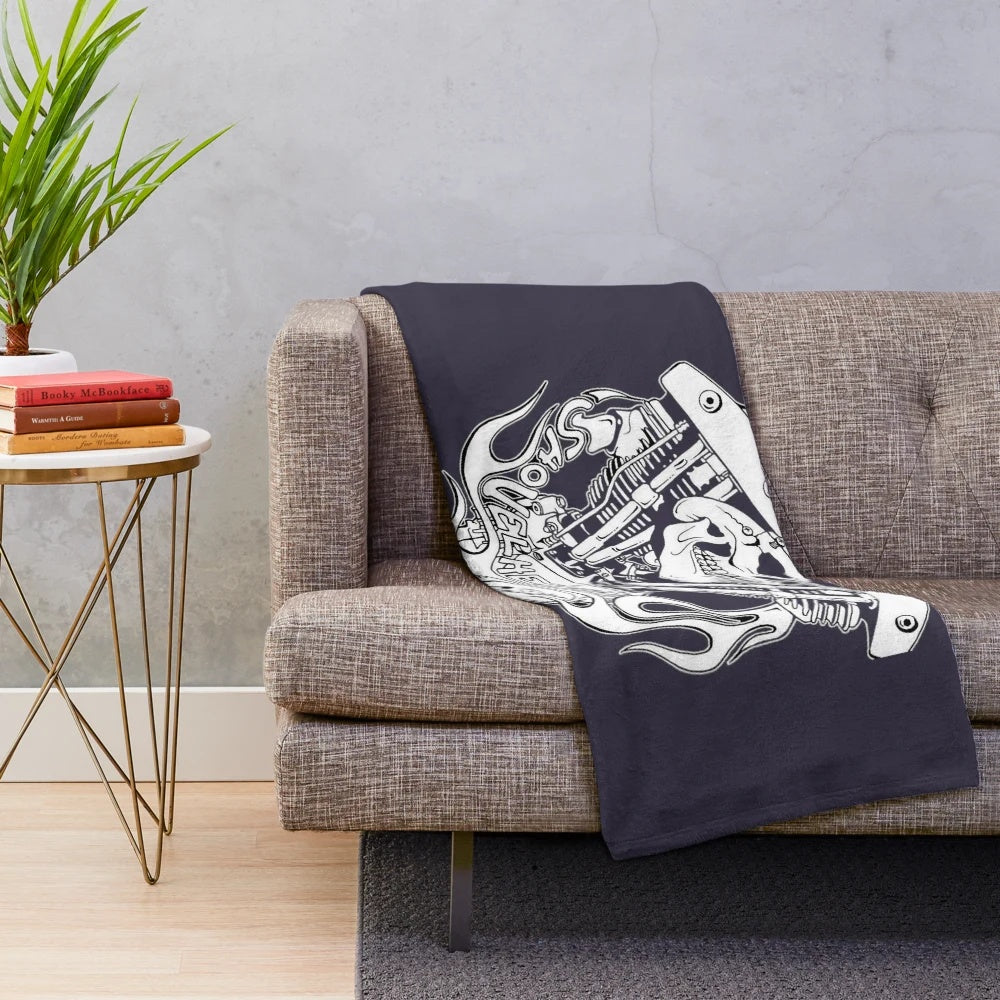 Shovelhead plush blanket featuring a vintage motorcycle design