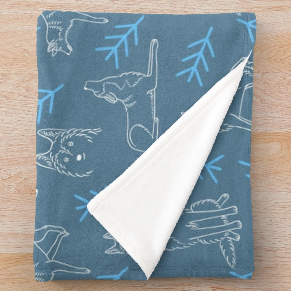 Soft and cozy plush blanket featuring a minimalist Siberian husky design on a blue-grey background