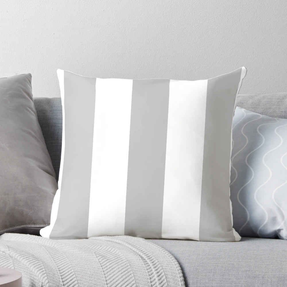 Silver gray and white striped decorative pillow for modern home decor