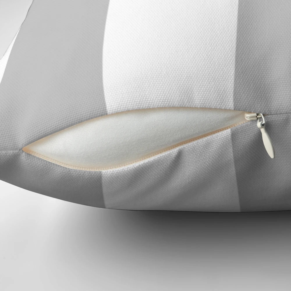 Silver gray and white striped decorative pillow for modern home decor