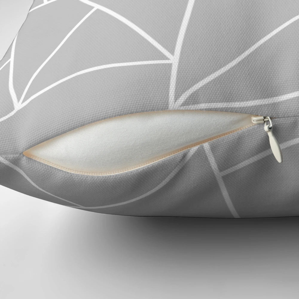 Silver gray pillow with abstract geometric lines and tiles
