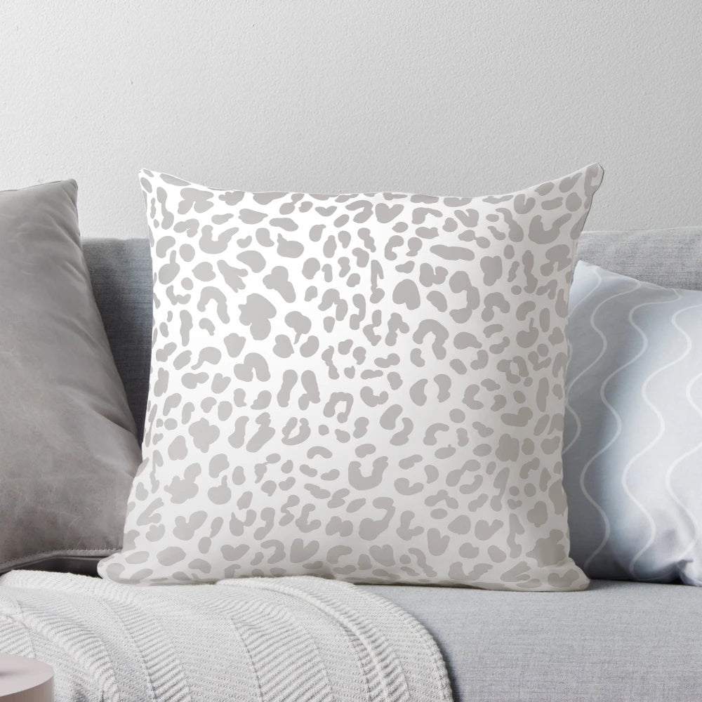 Silver Leopard Print Decorative Throw Pillow for Modern Home Decor