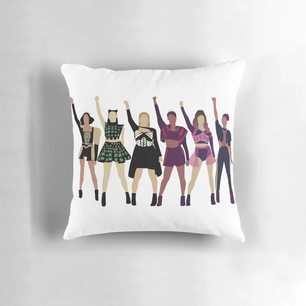 Decorative Six the Musical inspired pillow with characters from the musical