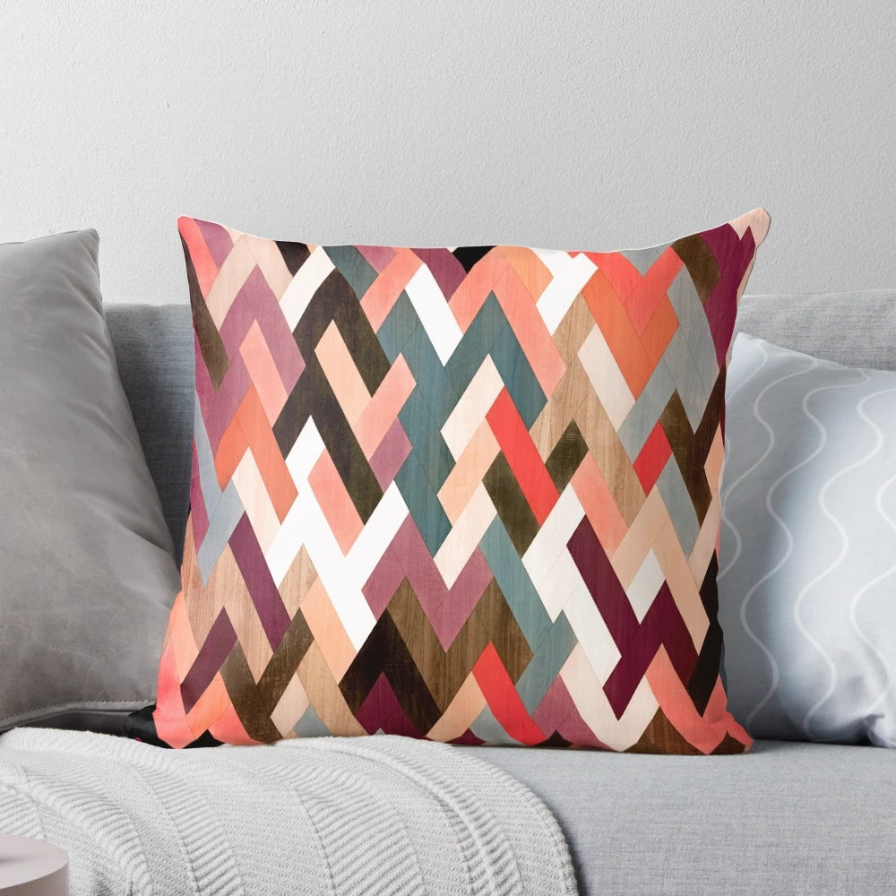 Multicolor abstract geometric chevron pattern decorative throw pillow