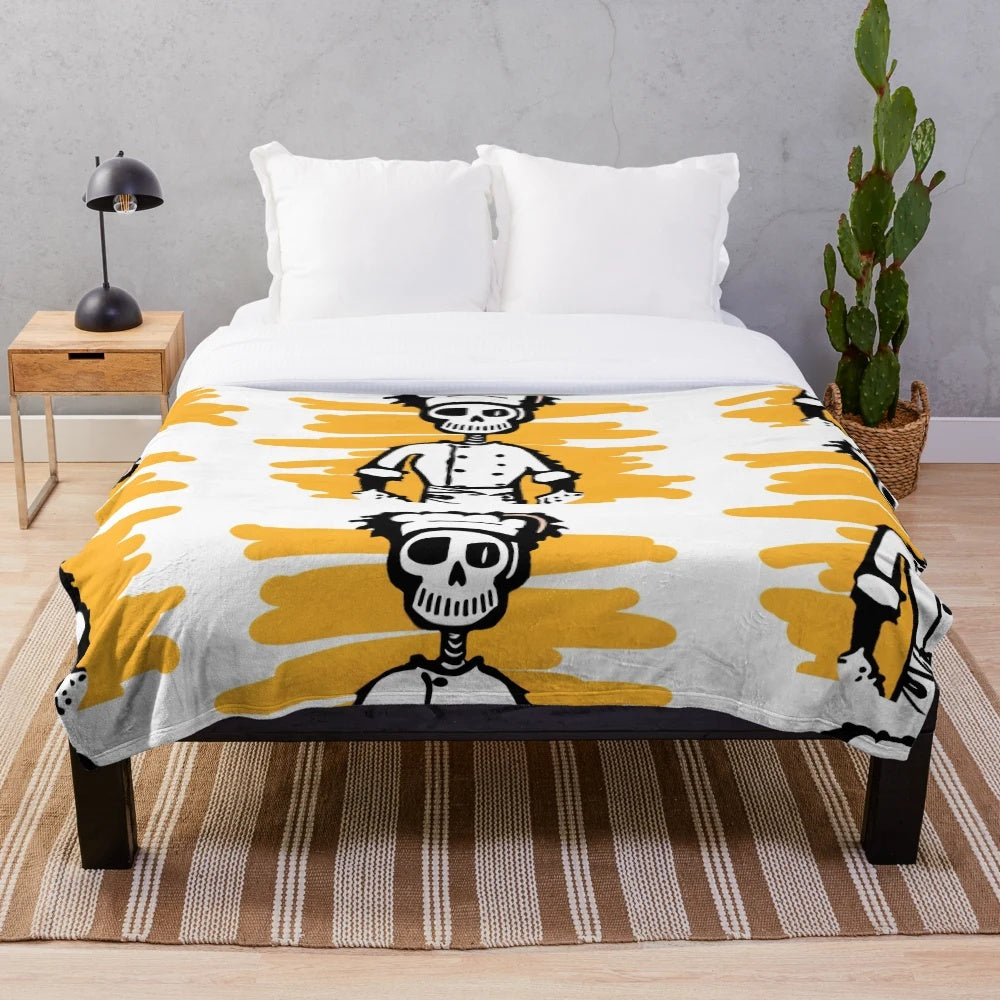 Skeleton chef plush blanket for kitchen and home decor