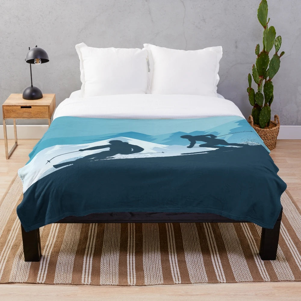 Skiing design plush blanket with abstract pattern and texture