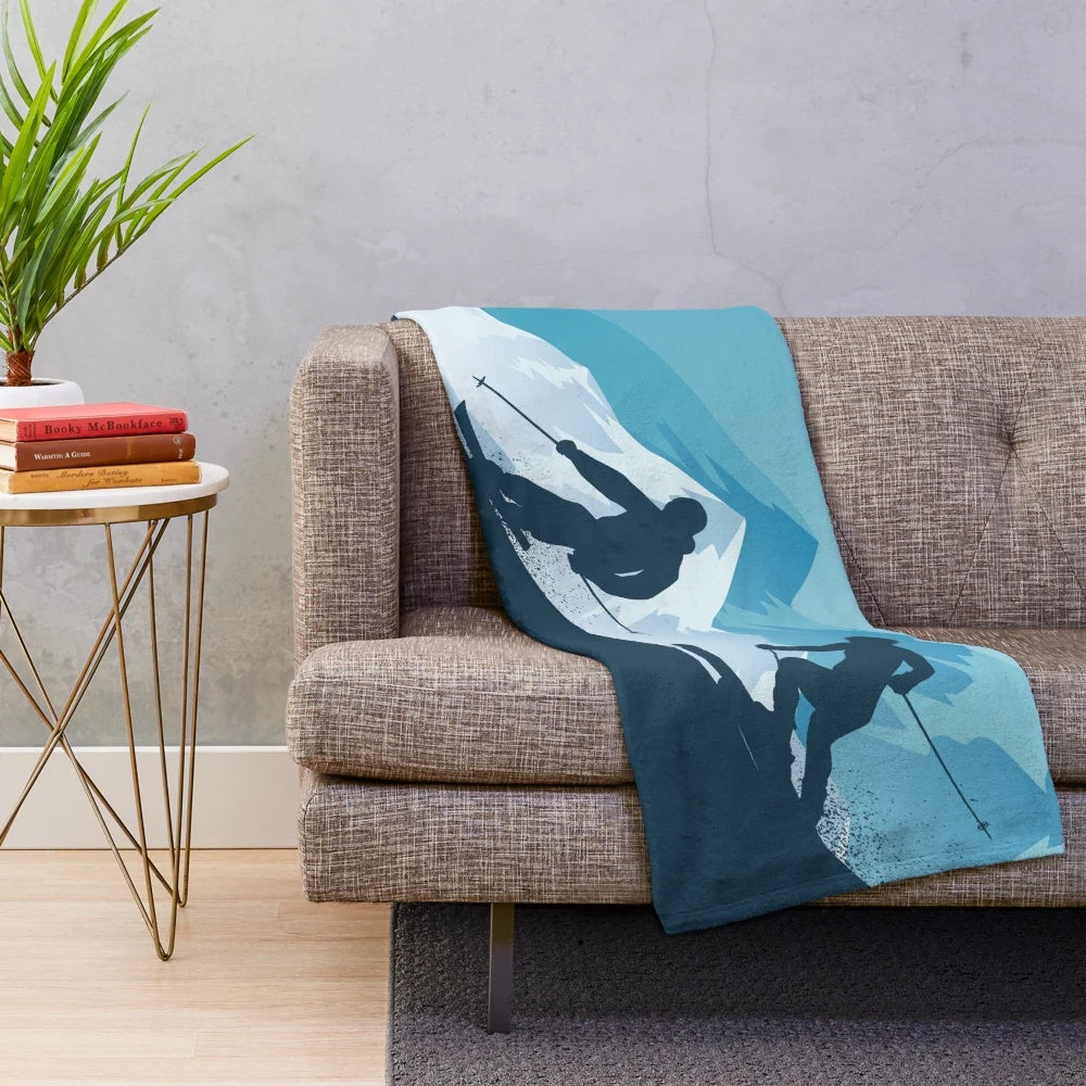 Skiing design plush blanket with abstract pattern and texture