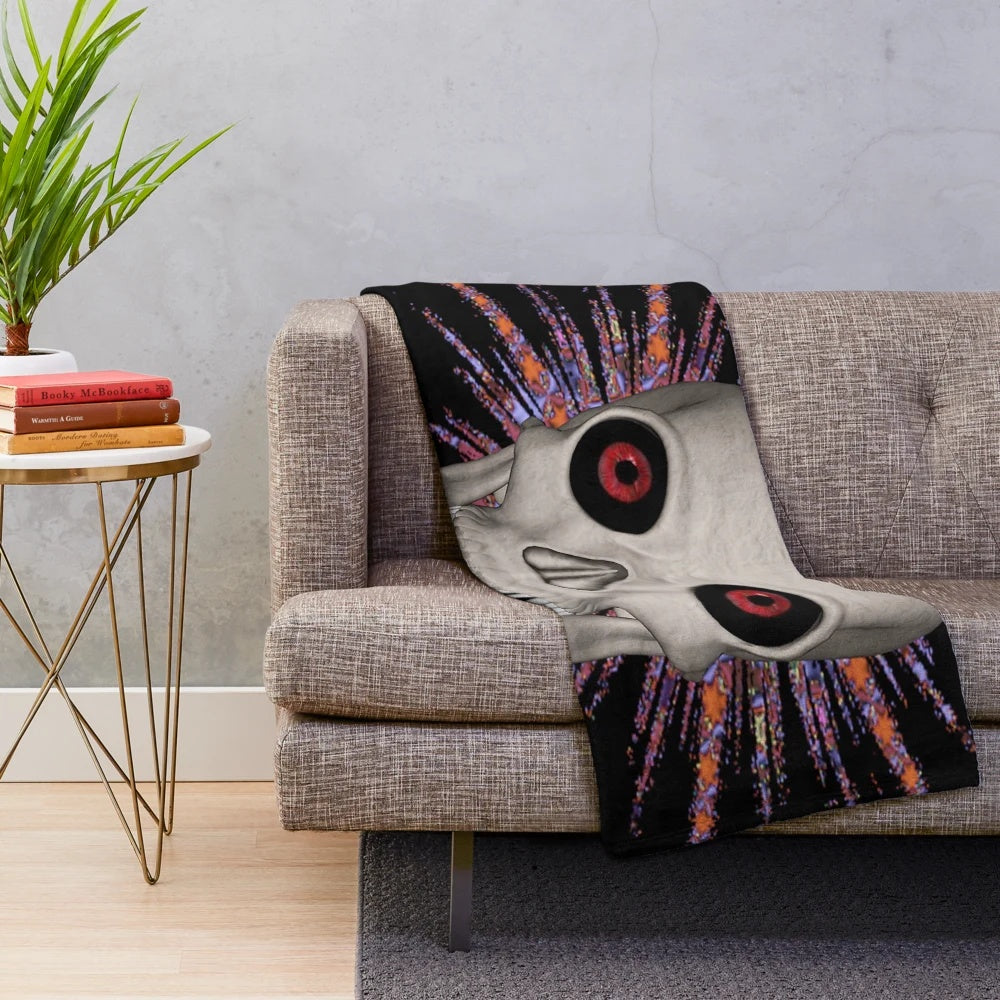 Skull space pirate plush blanket with colorful abstract patterns