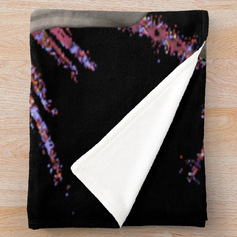 Skull space pirate plush blanket with colorful abstract patterns