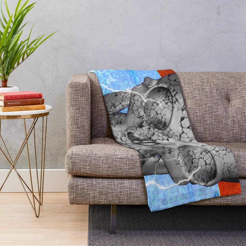 Vibrant skull time traveler plush blanket with retro and modern patterns