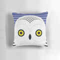 Soft, plush throw pillow with a digital illustration of a majestic snowy owl's head by artist Scott Partridge