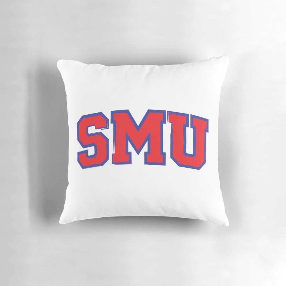 Soft, decorative pillow featuring the Southern Methodist University logo and mascot
