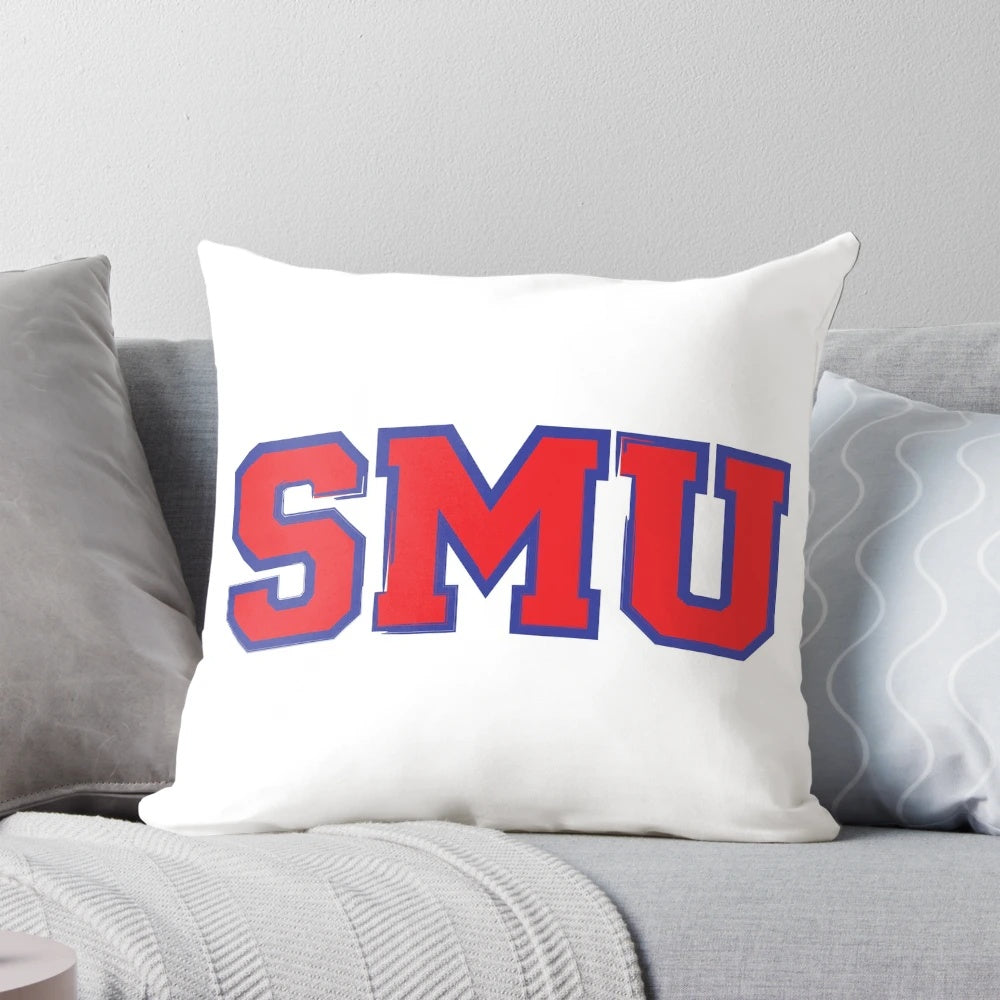 Soft, decorative pillow featuring the Southern Methodist University logo and mascot