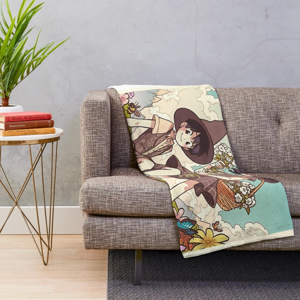 Plush spring-themed blanket featuring the Wytte twins from the popular comic/manga