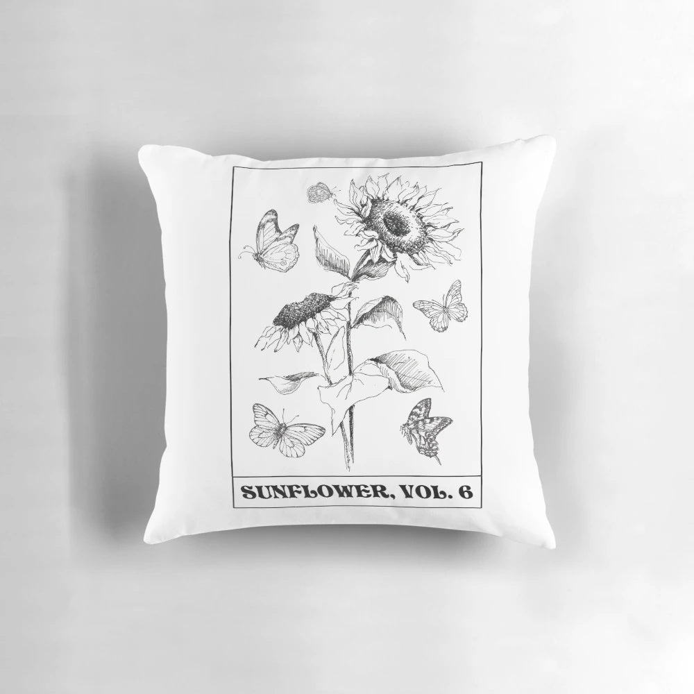 Vibrant sunflower-themed pillow inspired by Harry Styles' 'Fine Line' album