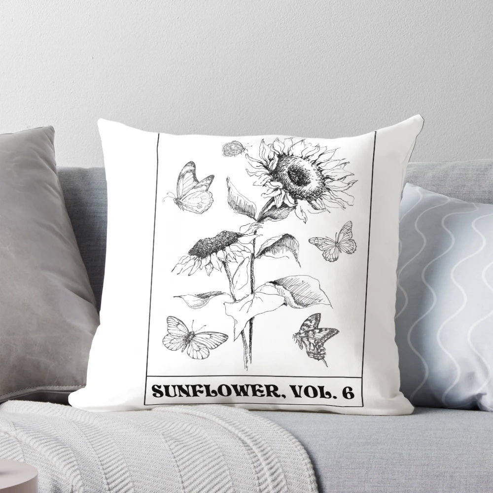 Vibrant sunflower-themed pillow inspired by Harry Styles' 'Fine Line' album