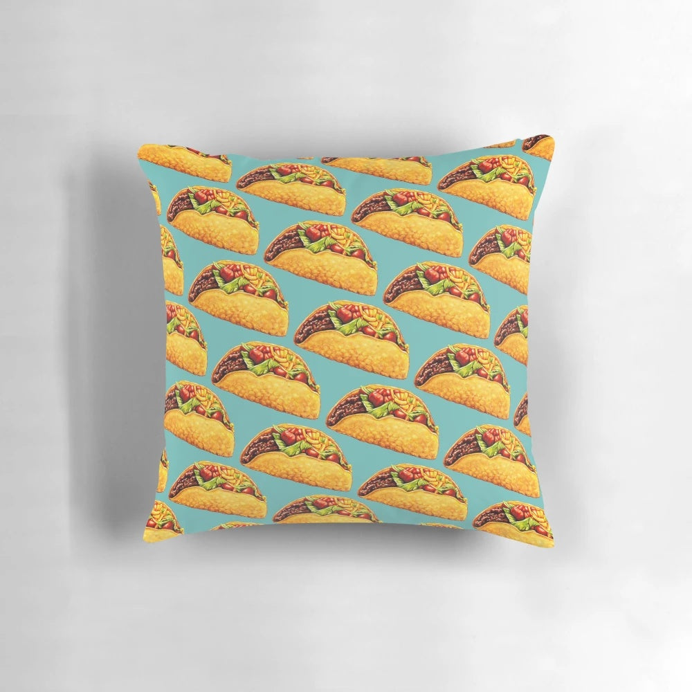 Vibrant taco pattern pillow with soft, plush fabric