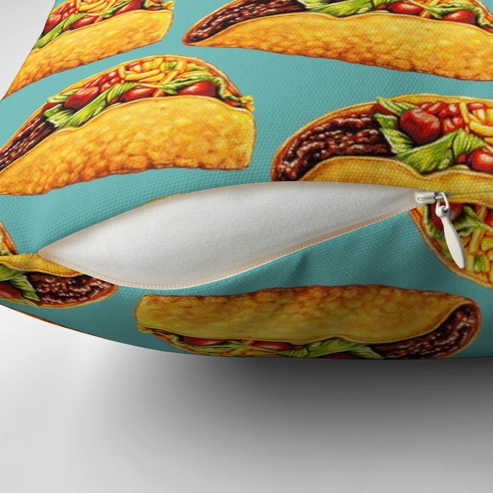 Vibrant taco pattern pillow with soft, plush fabric