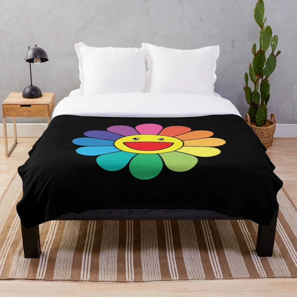 Takashi-inspired plush blanket with vibrant Japanese art design
