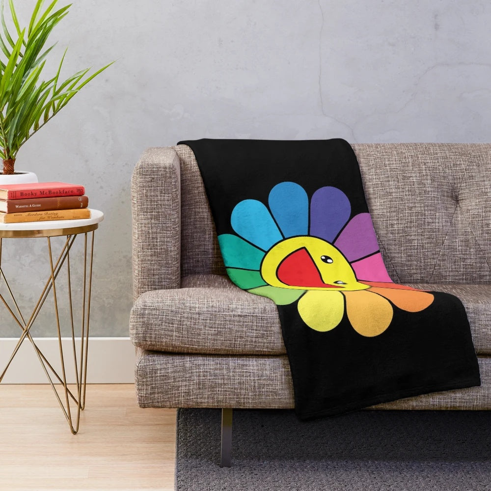 Takashi-inspired plush blanket with vibrant Japanese art design