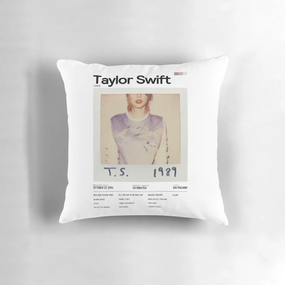 Decorative throw pillow featuring the iconic album artwork from Taylor Swift's 1989 album