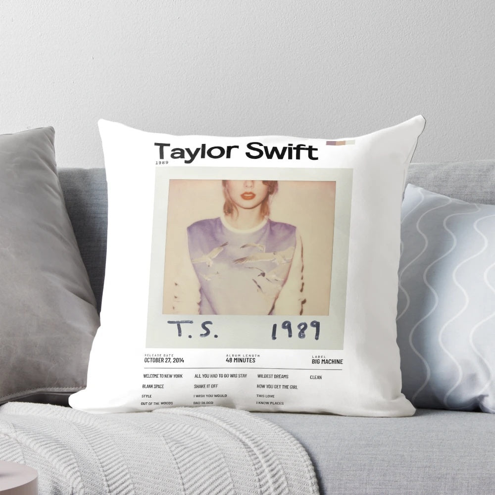 Decorative throw pillow featuring the iconic album artwork from Taylor Swift's 1989 album
