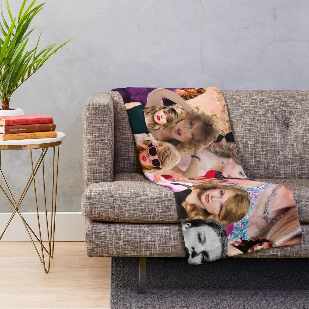 Taylor Swift-inspired plush collage blanket throw with pop culture design