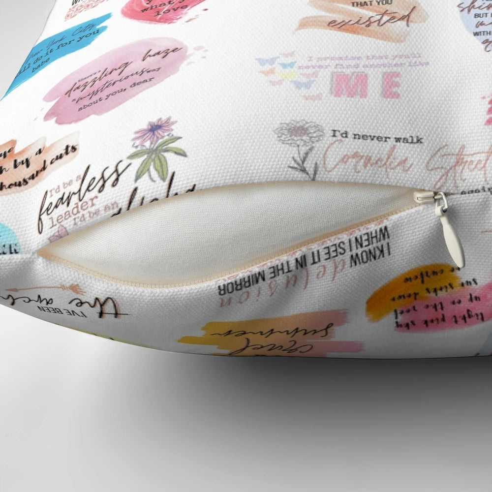 Decorative pillow with a collage of Taylor Swift's Lover album imagery
