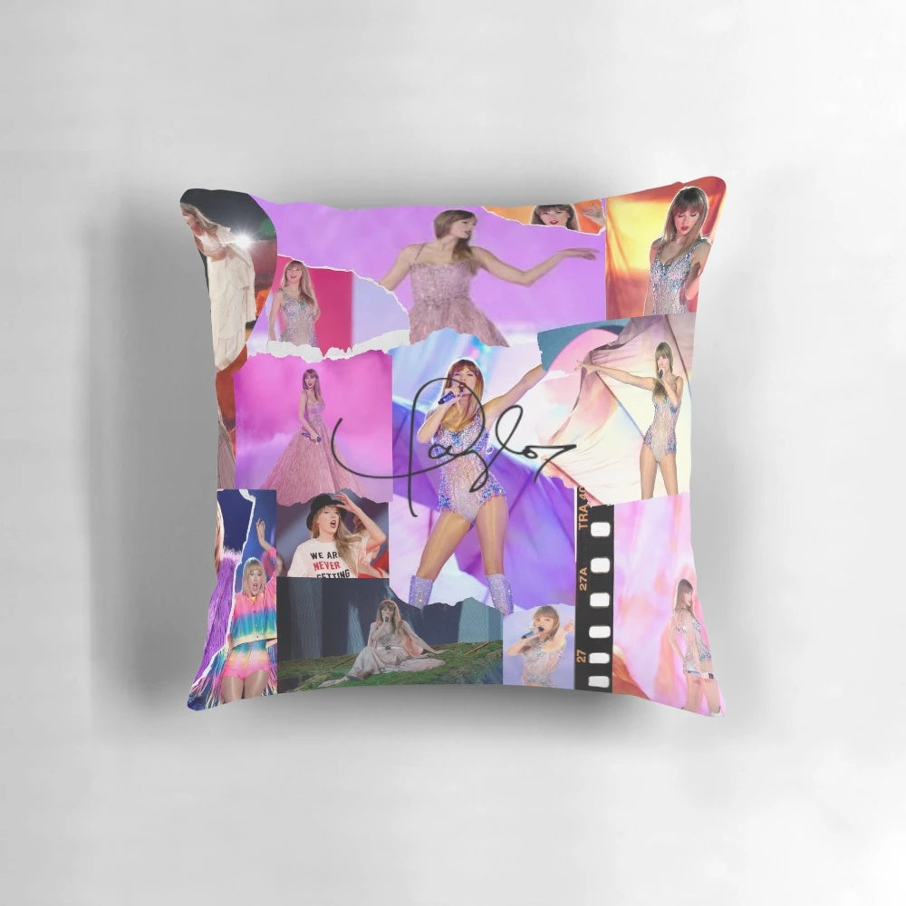 Taylor Swift SWIFTIE Pattern Pillow, featuring the iconic singer's album artwork and tour branding