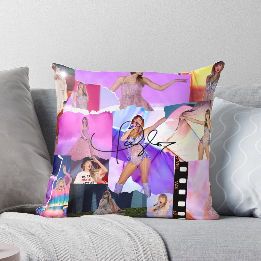 Taylor Swift SWIFTIE Pattern Pillow, featuring the iconic singer's album artwork and tour branding