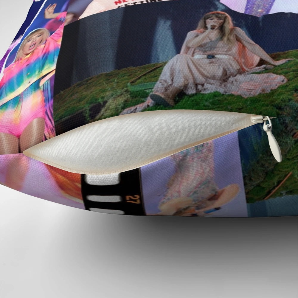 Taylor Swift SWIFTIE Pattern Pillow, featuring the iconic singer's album artwork and tour branding