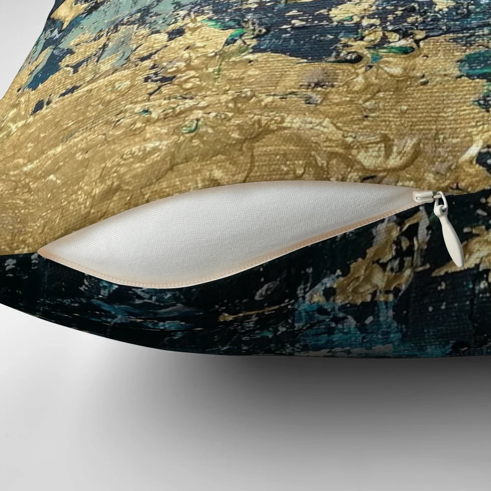 Teal and gold abstract decorative pillow